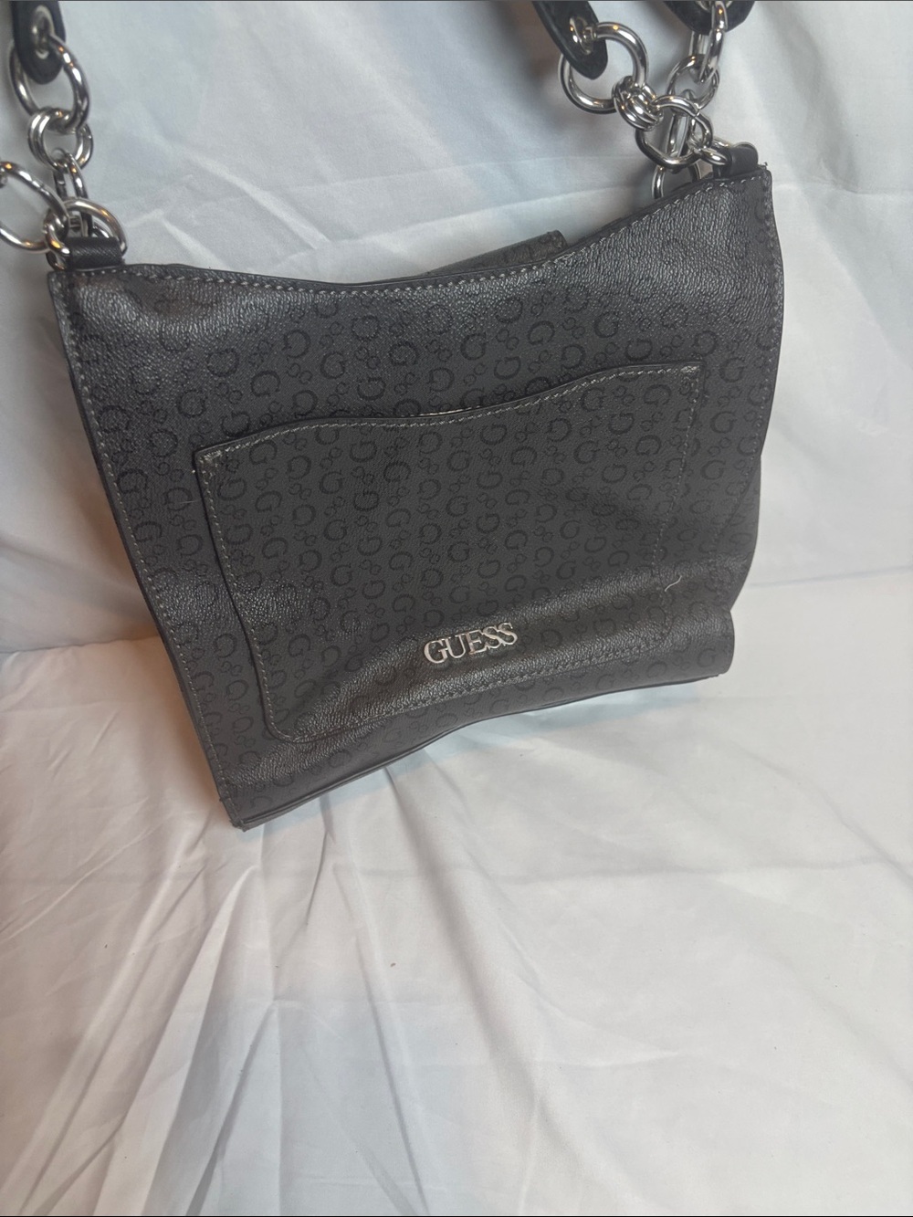 Guess Black Logo Monogram Chain-Strap Shoulder Bag